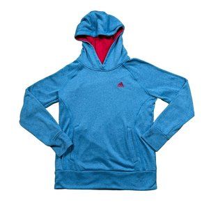 adidas Top Women's Long Sleeve Hooded Pullover Sweatshirt Pockets Aqua Blue Sm.